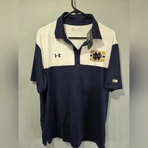NWT Note Dame Under Armour Polo Shirt Mens L NCAA Fighting Irish Offical On-Fiel
